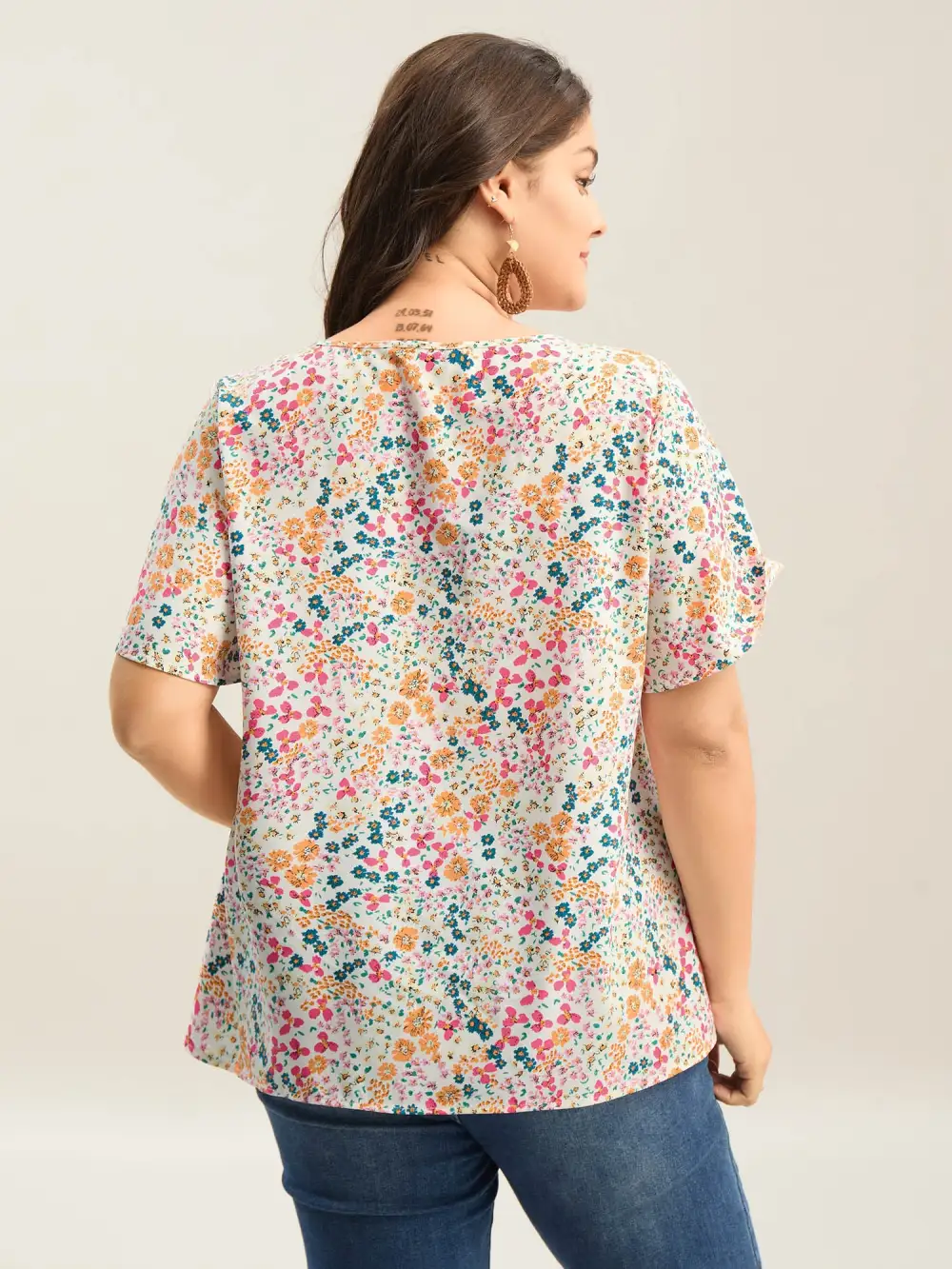 Floral Print V-Neck Flowy Blouse