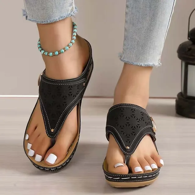 Women's Sandals Slippers Boho Bohemia Beach Wedge Heels Faux Leather Loafer