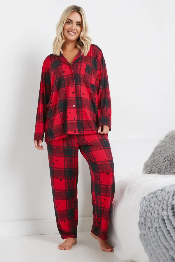 YOURS Curve Navy Blue Snowflake Heart Print Soft Touch Pyjama Set
