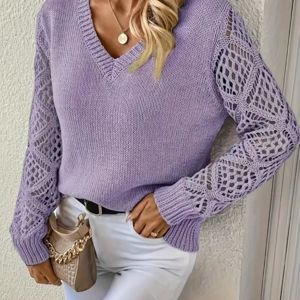 V-Neck Knitted Sleeves Jumper