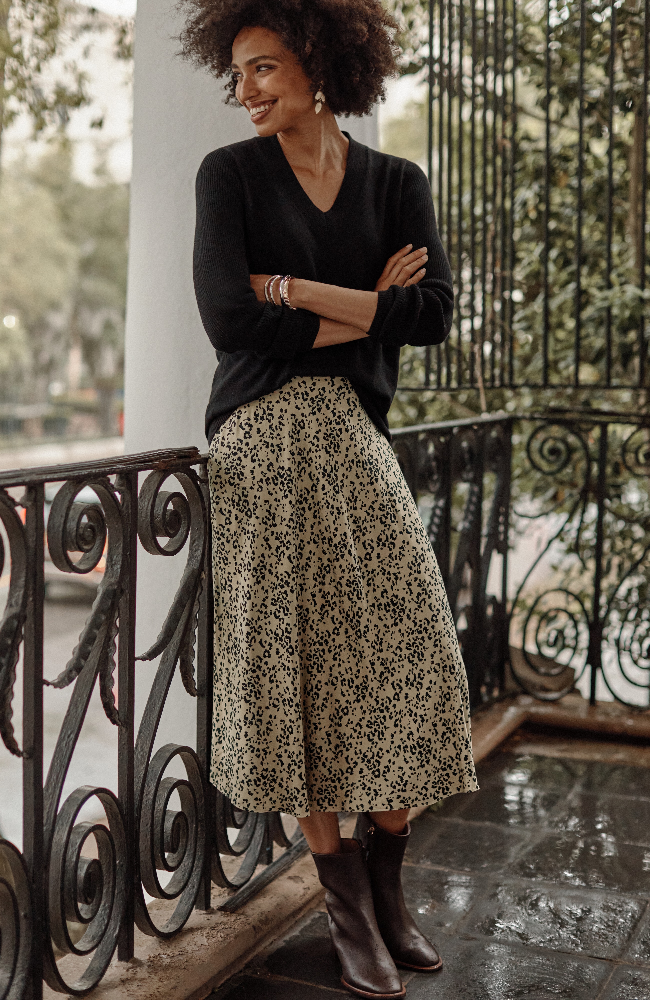 Printed A-Line Midi Skirt