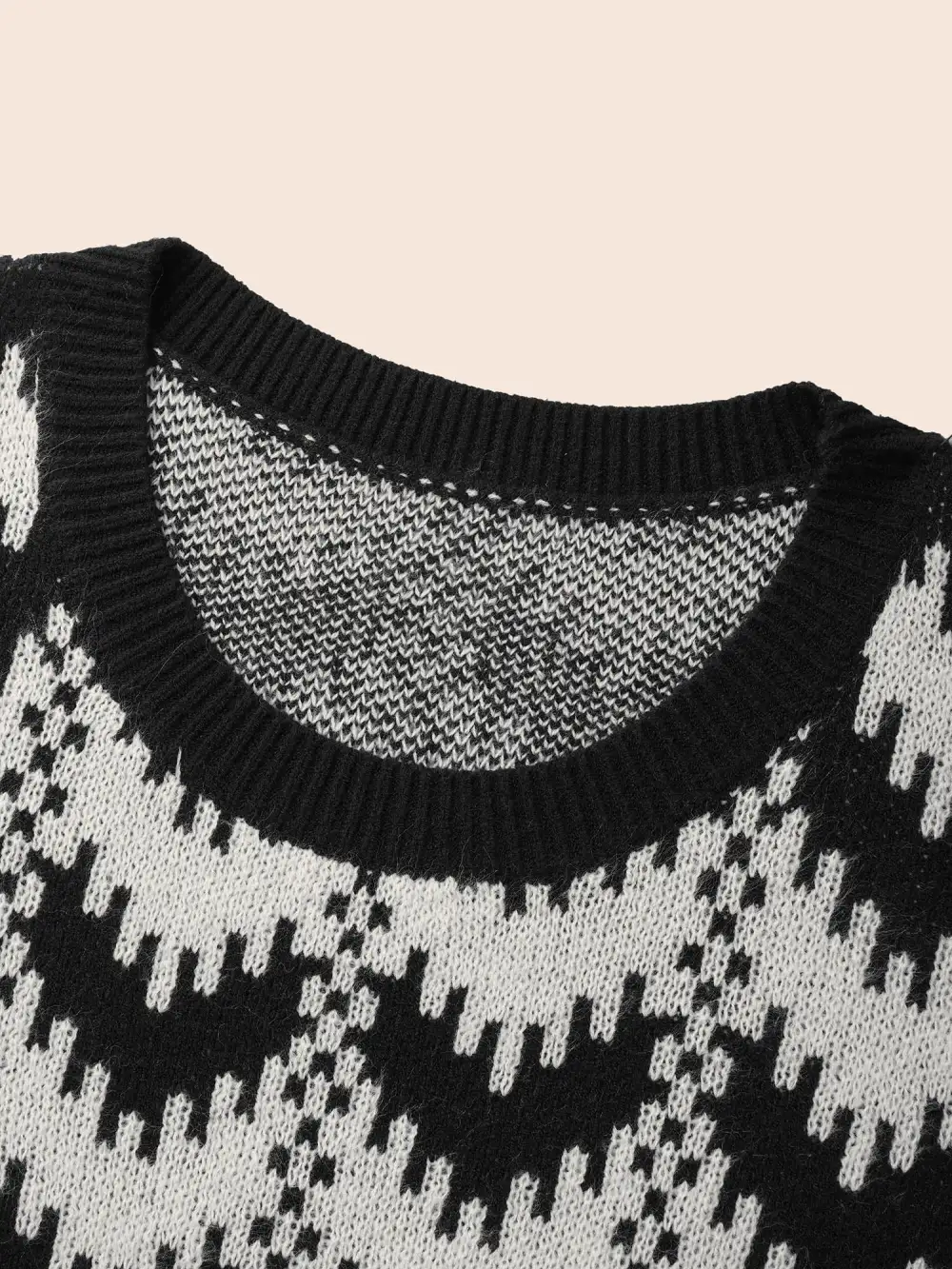 Geometric Jacquard Drop Shoulder Sleeve Pullover