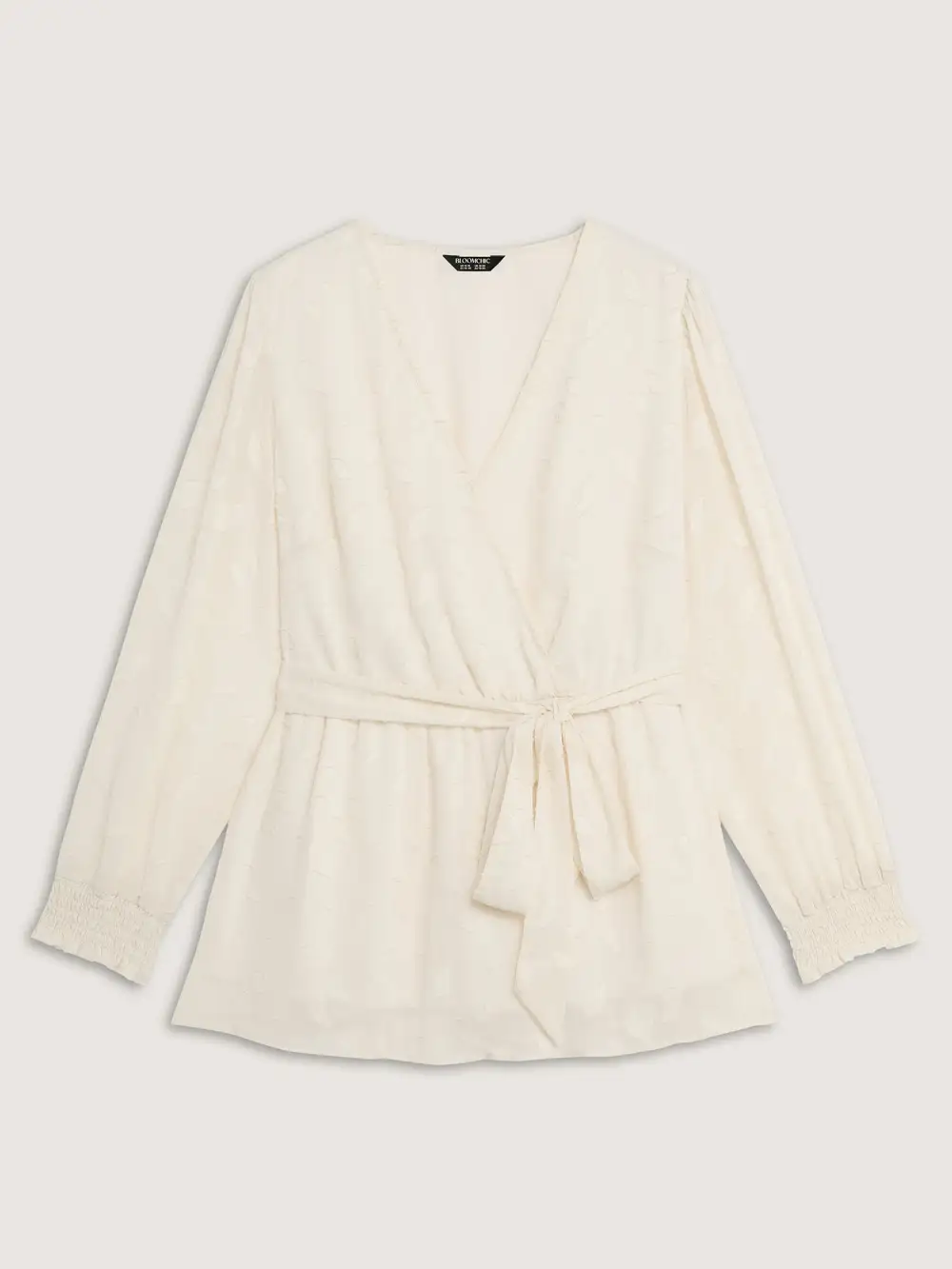 Sheer Chiffon Textured Waist-Tie Blouse