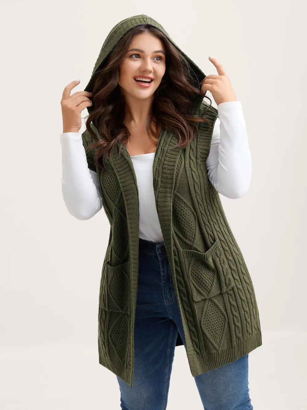 Twisted Hooded Sleeveless Knit Cardigan