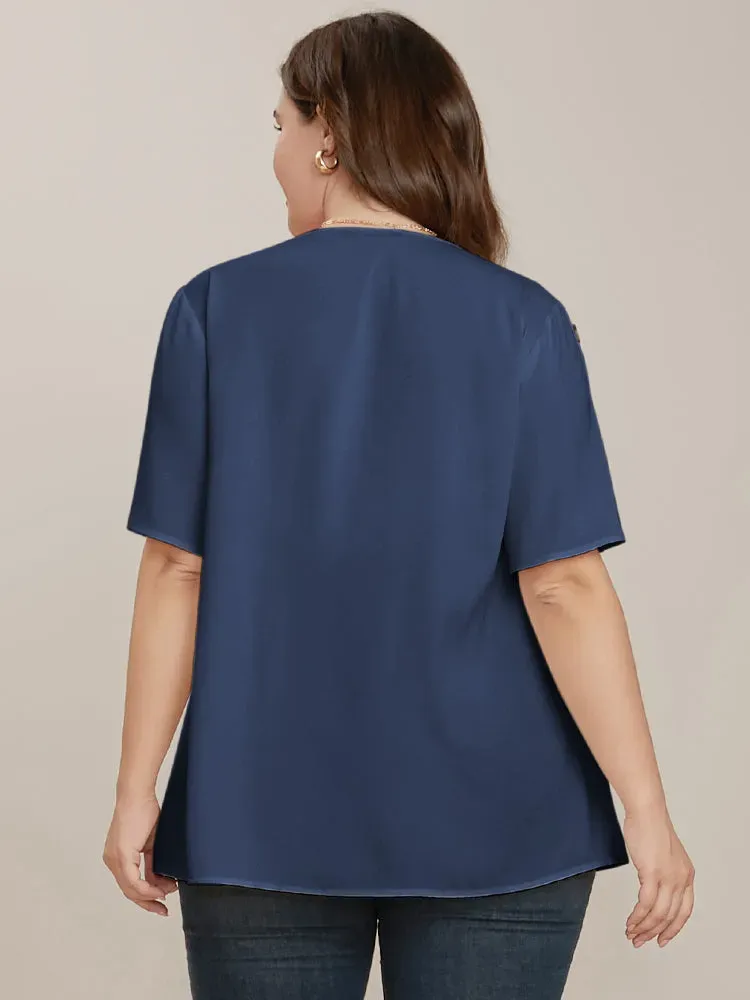 Plain Round Neck Button Detail Blouse