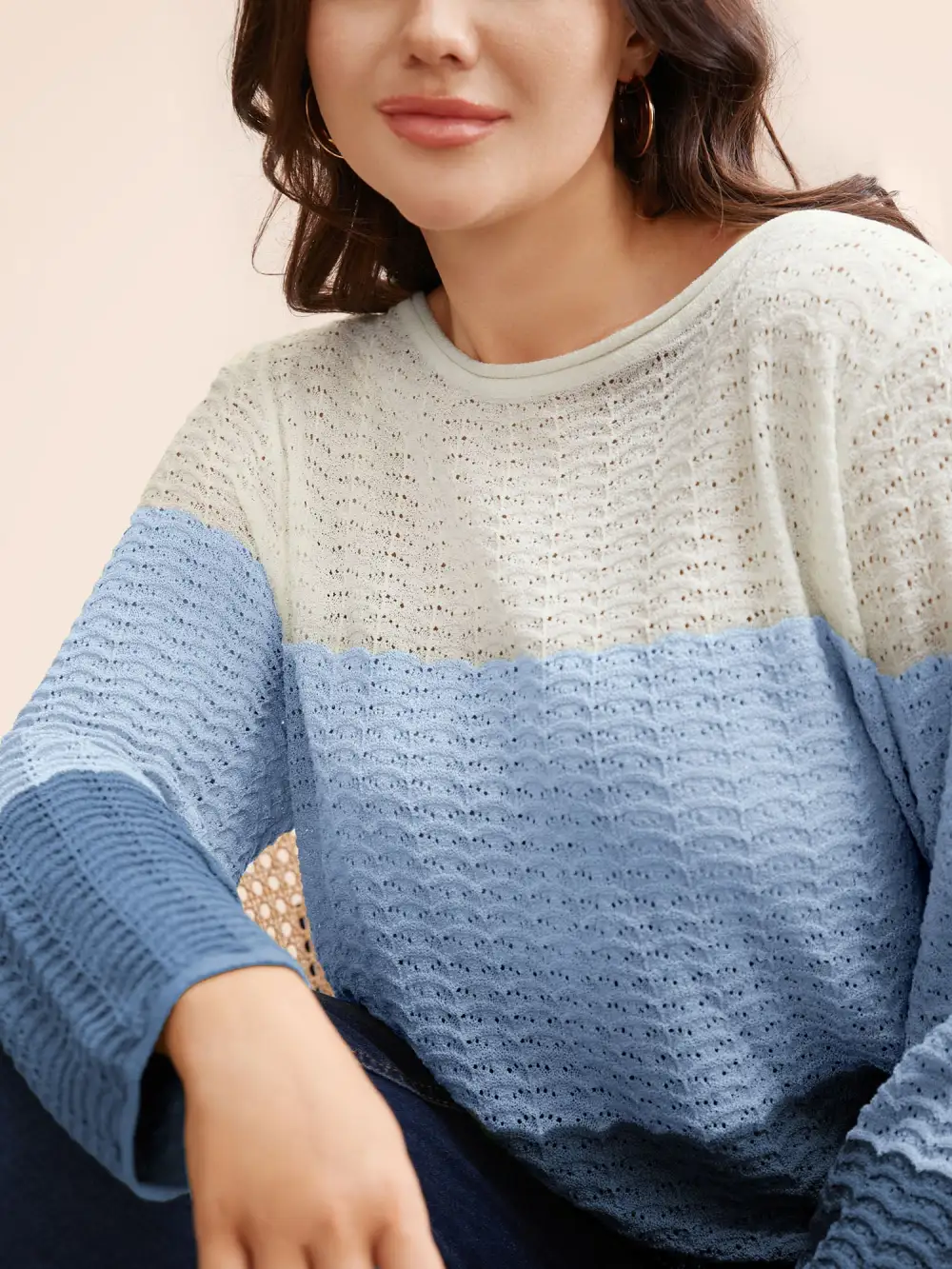 Color Contrast Boat Neck Lightweight Pullover
