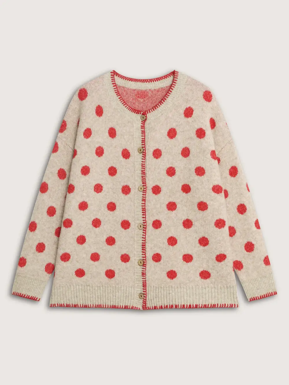 Polka Dots Jacquard Buttons Knit Cardigan