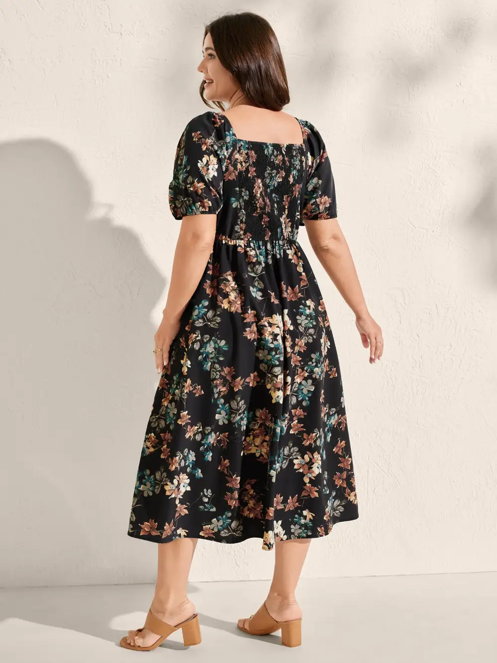 Floral Print Bust Ease Pockets Midi Dress