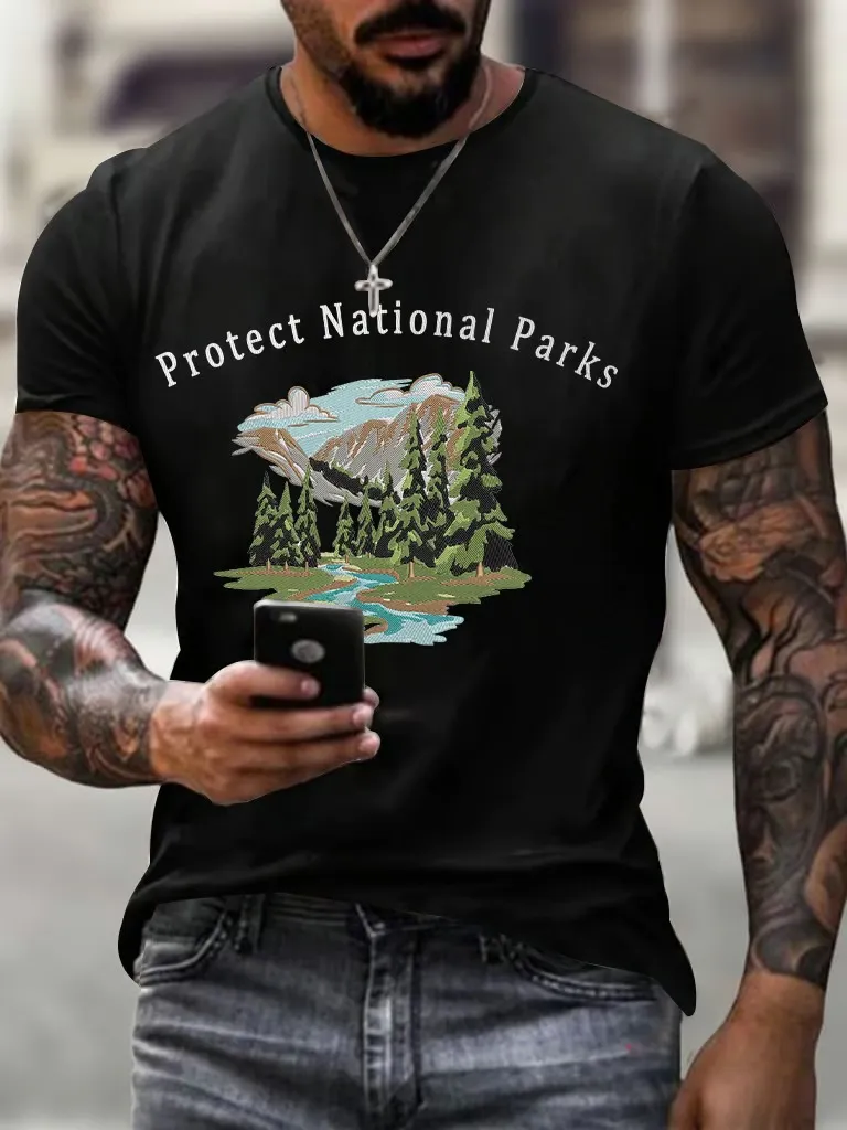 Men'S T-Shirt Men'S Retro Protect Our National Parks Printed Casual Crew Neck T-Shirt