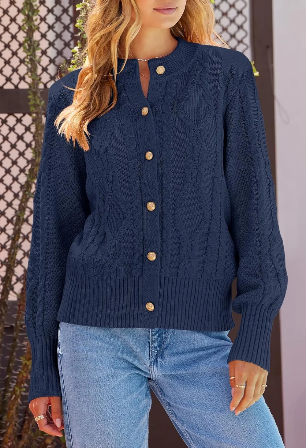 Women's 2024 Fall Long Sleeve Sweater Cardigan Cable Knit Open Front Button Outwear Coats