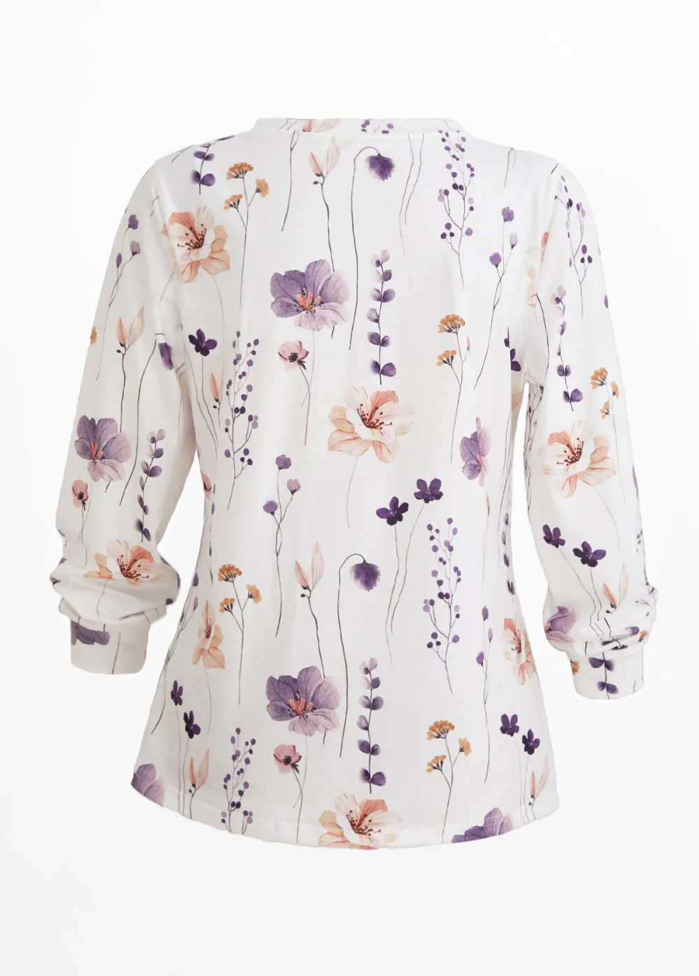 White Button Floral Print Long Sleeve T Shirt