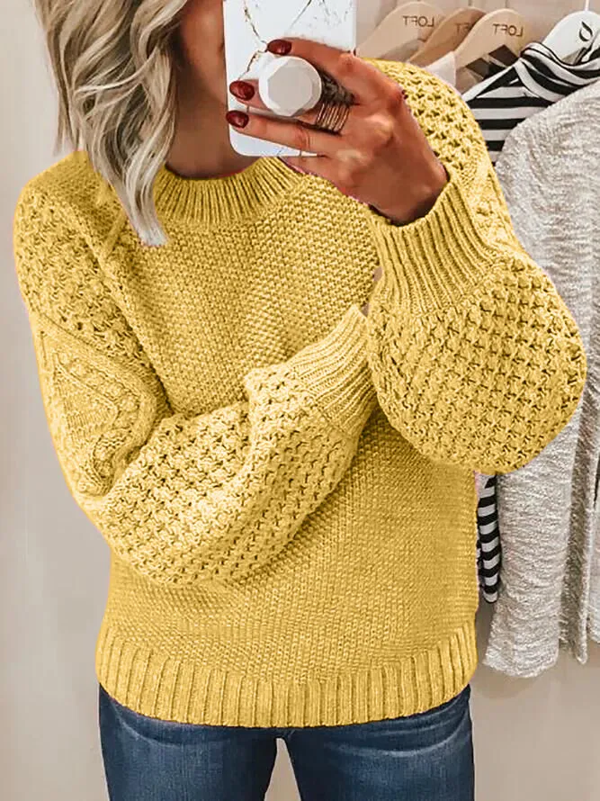 Crew Neck Jacquard Knit Sweater