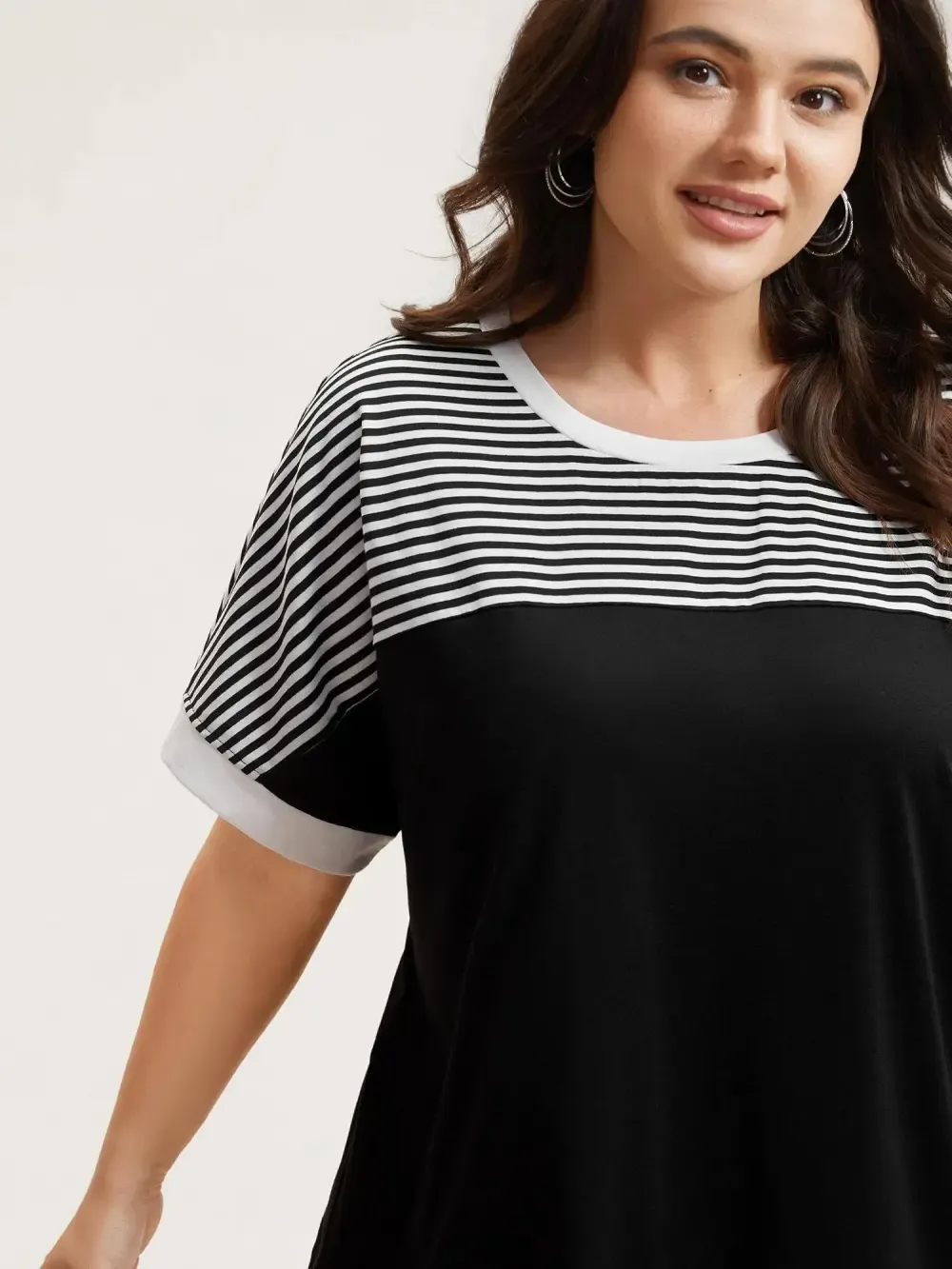 Solid and Striped Contrast Hem T-Shirt