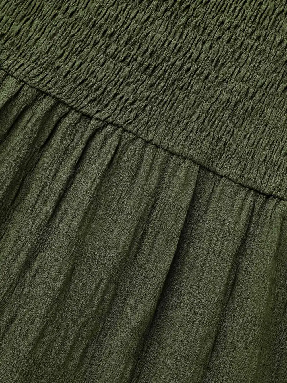 Plain Textured Shirred Midi Dress