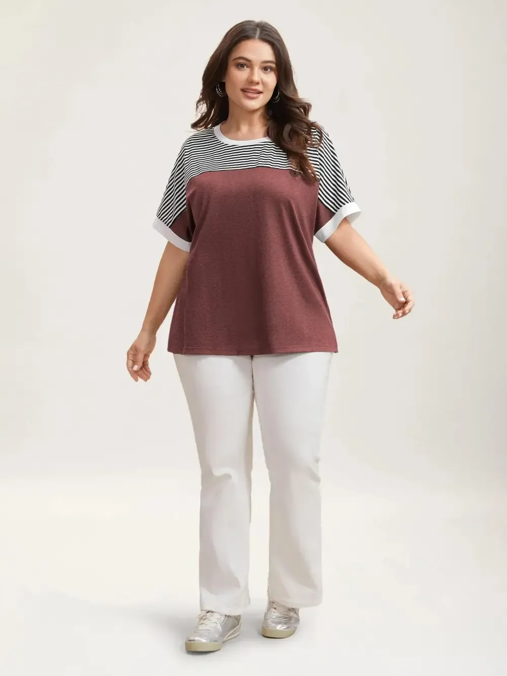 Solid and Striped Contrast Hem T-Shirt