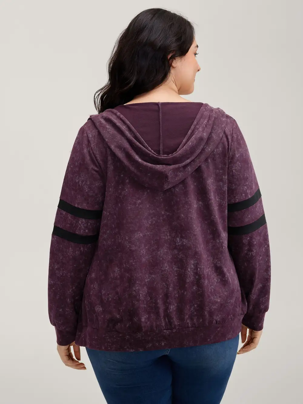 Stripe Sleeve Zipper-Front Pockets Jacket