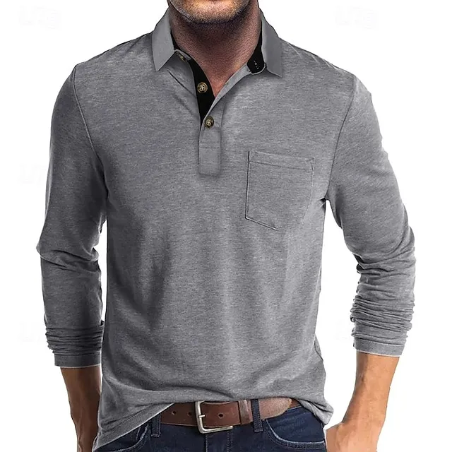 Men's Casual Solid Lapel Button Pocket Golf Polo Shirt