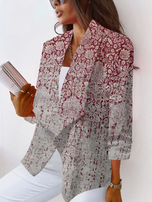 Shawl Collar Long Sleeve Floral Regular Loose Blazer For Women