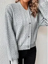 Women's Casual Jacket Dailywear Stand Collar Button Solid Color Warm Fashion Loose Fit Outerwear Long Sleeve Spring Black S