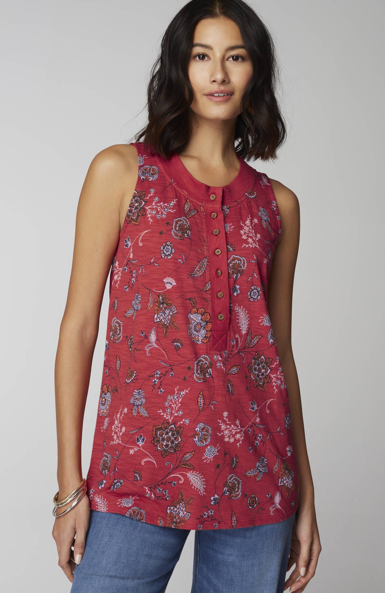 Rib-Trim Henley Tank