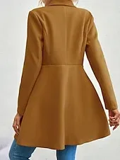 Women's Coat Warm Comfortable Pocket Buttons Fashion Plain Outdoor Vacation Double Breasted Long Turndown Regular Fit Long Sleeve Outerwear Black Red Camel Fall Winter