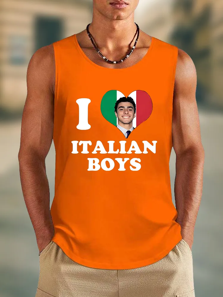 Men'S I Love Italian Boys Round Neck Cotton Vest
