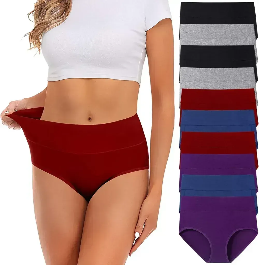 Womens Underwear,Cotton Mid Waist No Muffin Top Full Coverage Brief Ladies Panties Lingerie Undergarments for Women Multipack