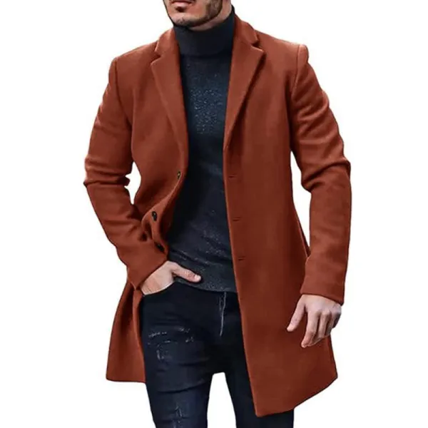 Men's Fashion Solid Color Basic Jacket Mid Wool Coat