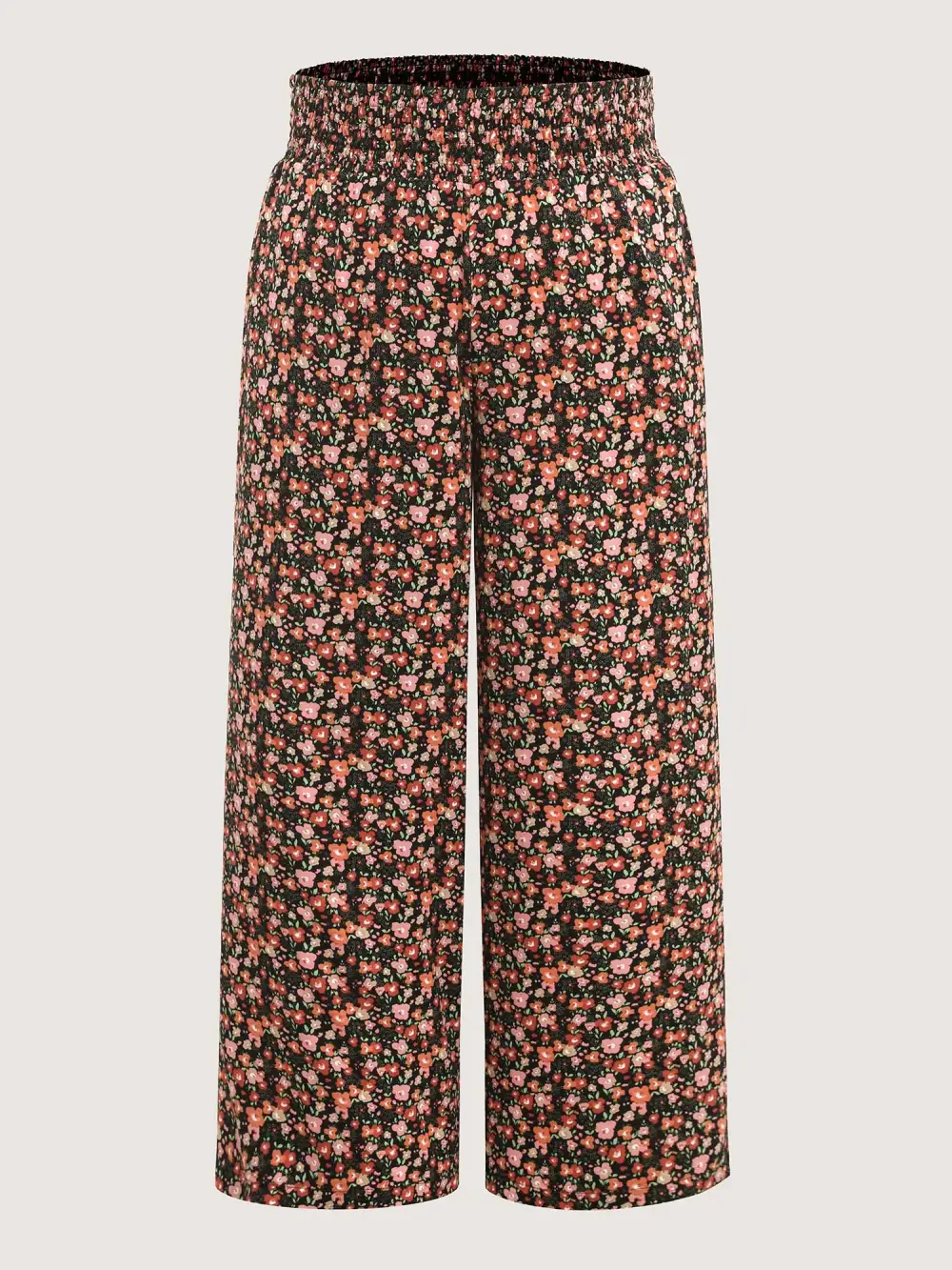 Shirred Waist Ditsy Floral Wide-Leg Pants