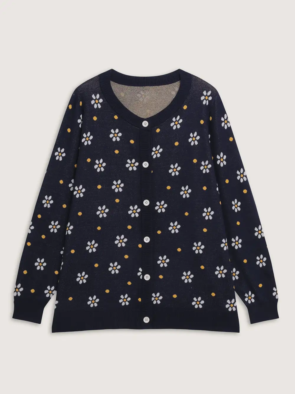 Floral Polka Dot Print Button Knit Cardigan