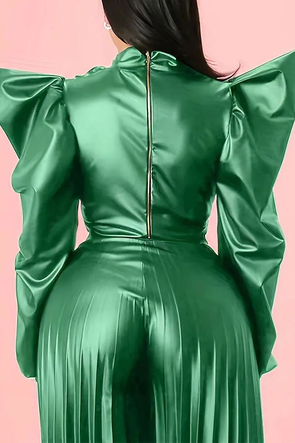PU Puff Sleeve Twisted Blouse