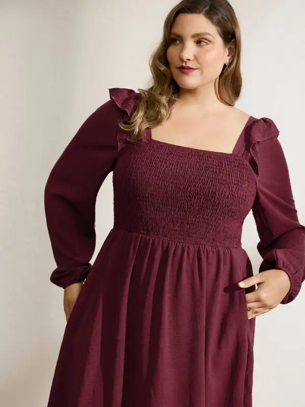 Shirred Bodice Ruffled Tiered Maxi Dress