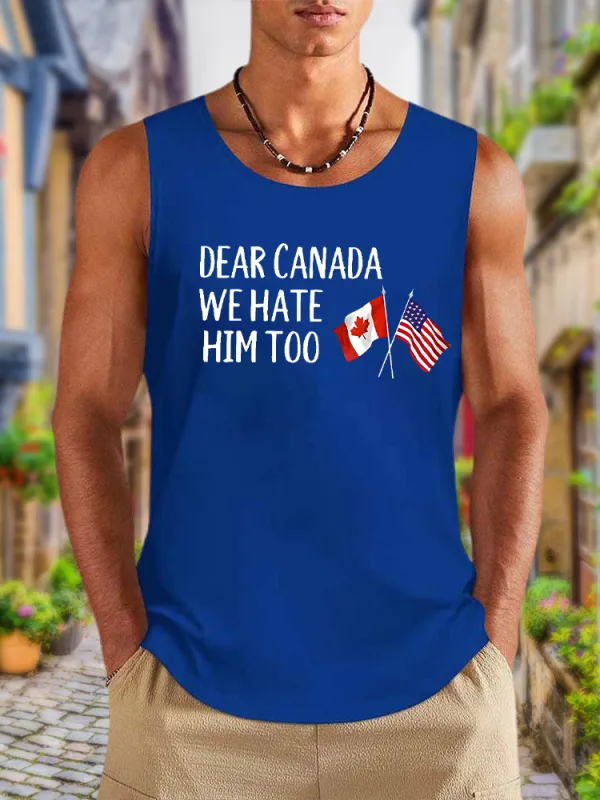 Men'S Dear Canada We Hate Him Too Round Neck Cotton Vest