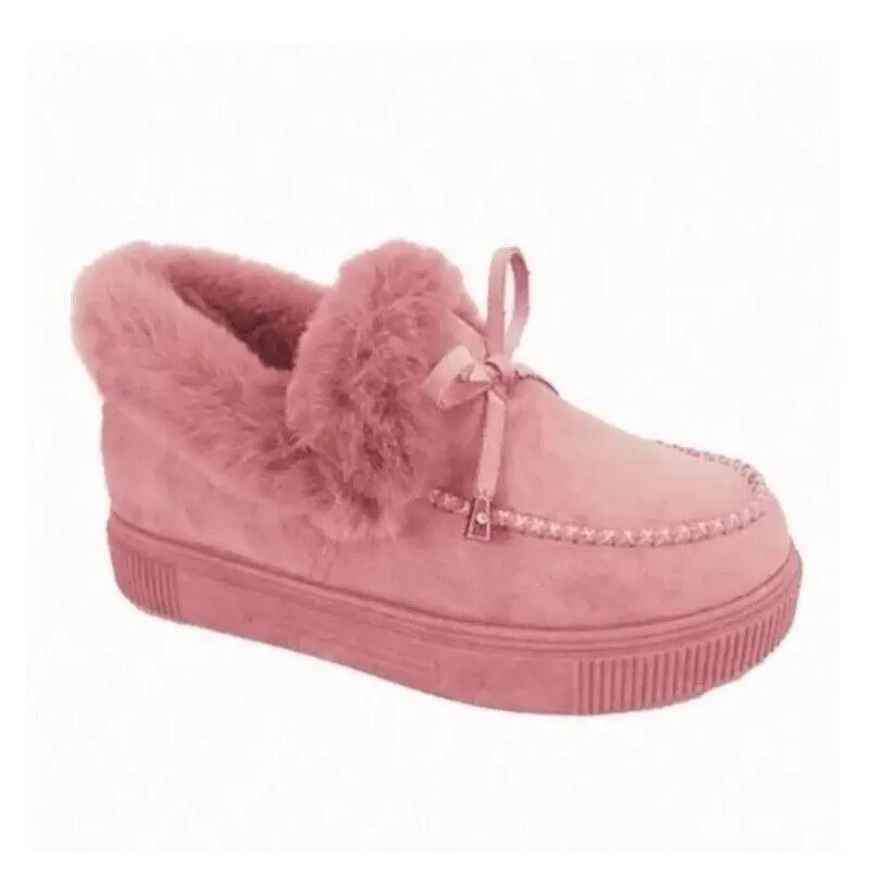 Women's Winter Snow Boots Fur Lined Suede Snow Booties, Fashion Flat Casual Booties Non-Slip Snow Shoe (Color : Pink, Size : US:5)