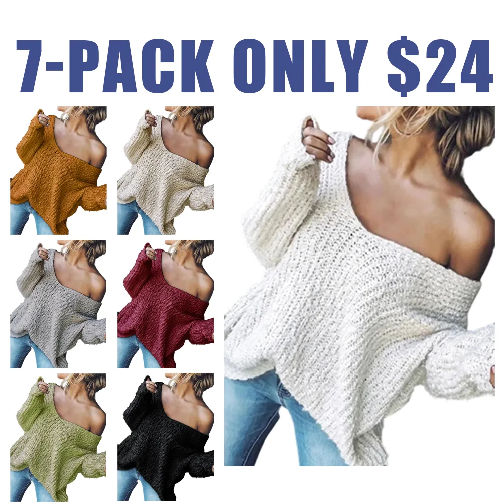 Women's V-Neck Drop Shoulder Sweater – Casual Knitwear for Spring & Fall