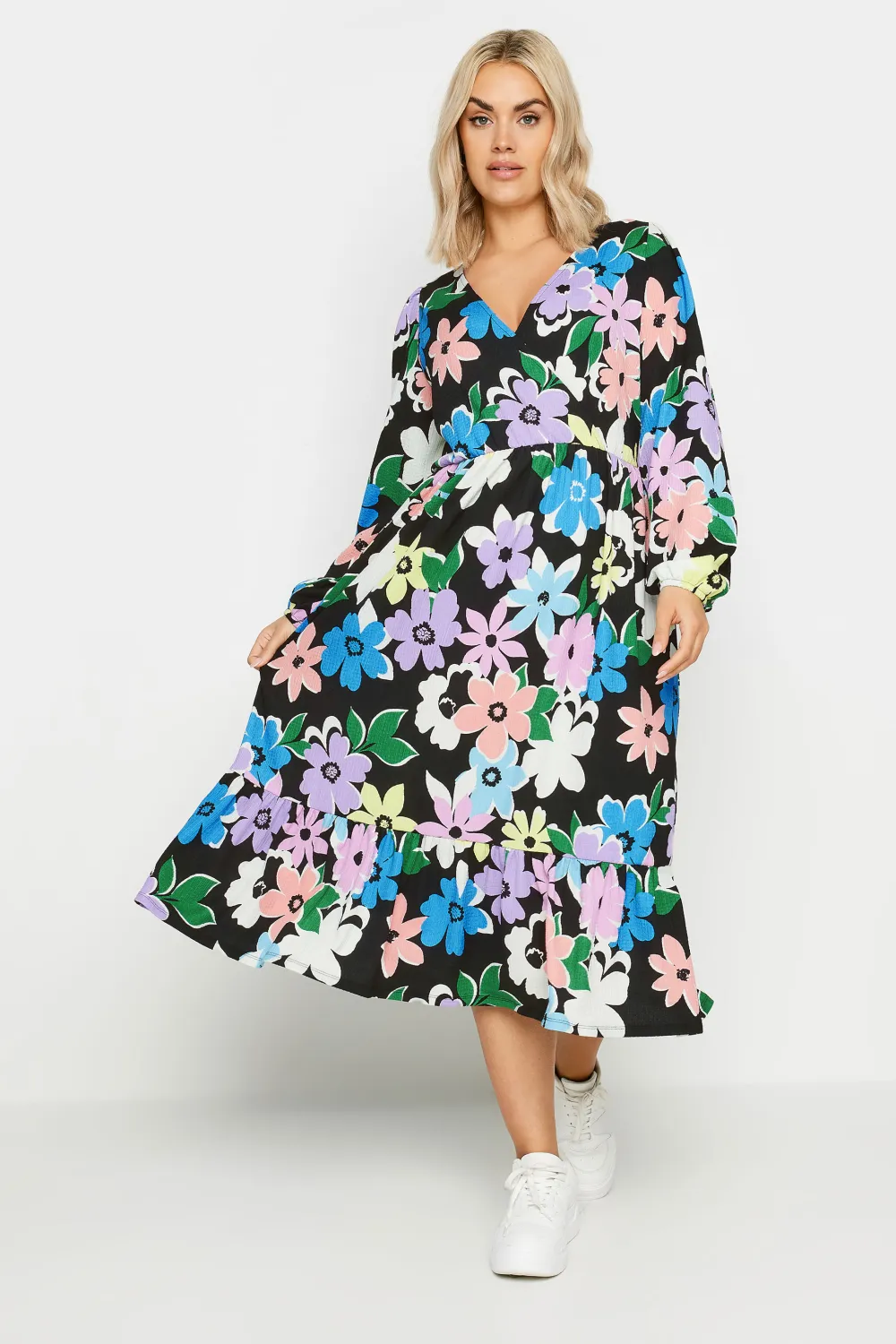 YOURS Curve White Floral & Leopard Print Textured Wrap Dress