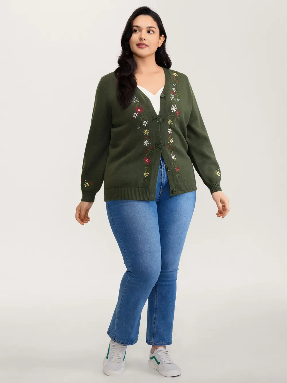Supersoft Embroidered Button Knit Cardigan