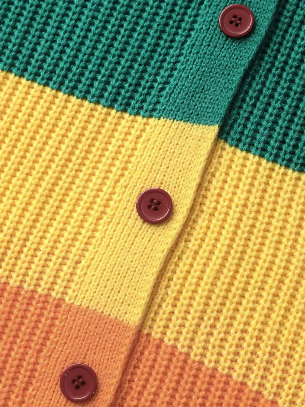 Colorblock Contrast Texture Button Cardigan