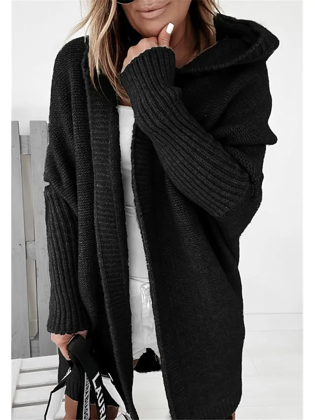 Women's Cardigan Hooded Solid Color Stylish Basic Casual Long Sleeve Loose Sweater Cardigans Hooded