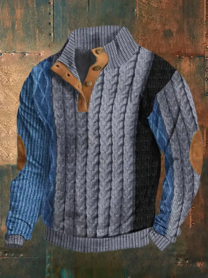 Men'S Casual Retro Color Block Print Long Sleeve Sweatshirt