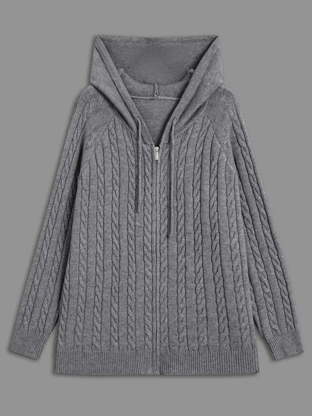 Cable Knit Hooded Zipper Cardigan