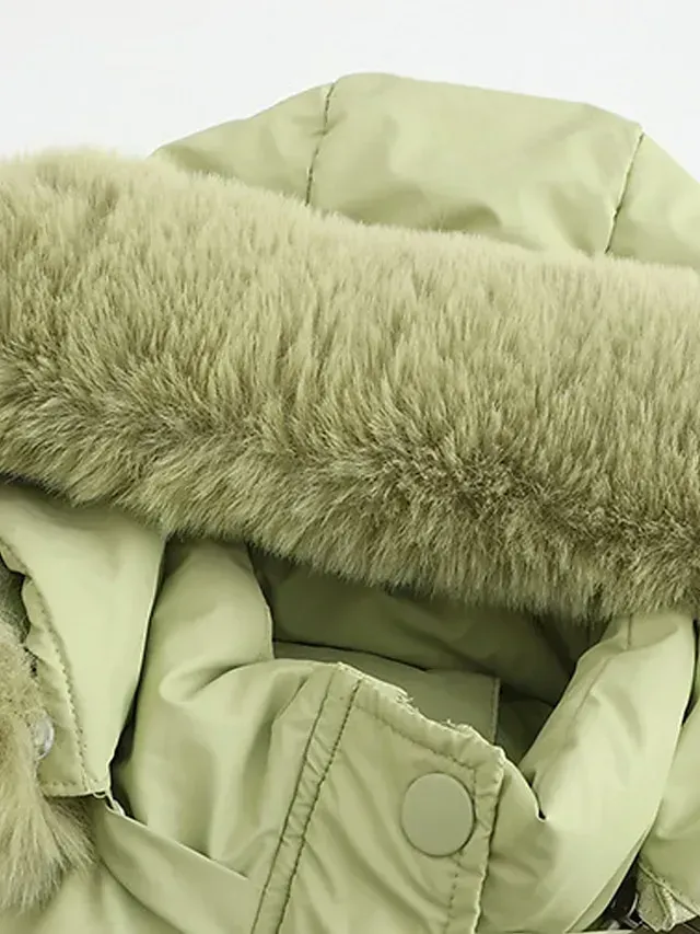 Women's Parka Puffer Jacket Winter Coat Thermal Warm Heated Coat with Removable Fur Collar Drawstring Zip up Hooded Coat Fall Outerwear with Pockets Classic Long Sleeve Light Blue Pink Black