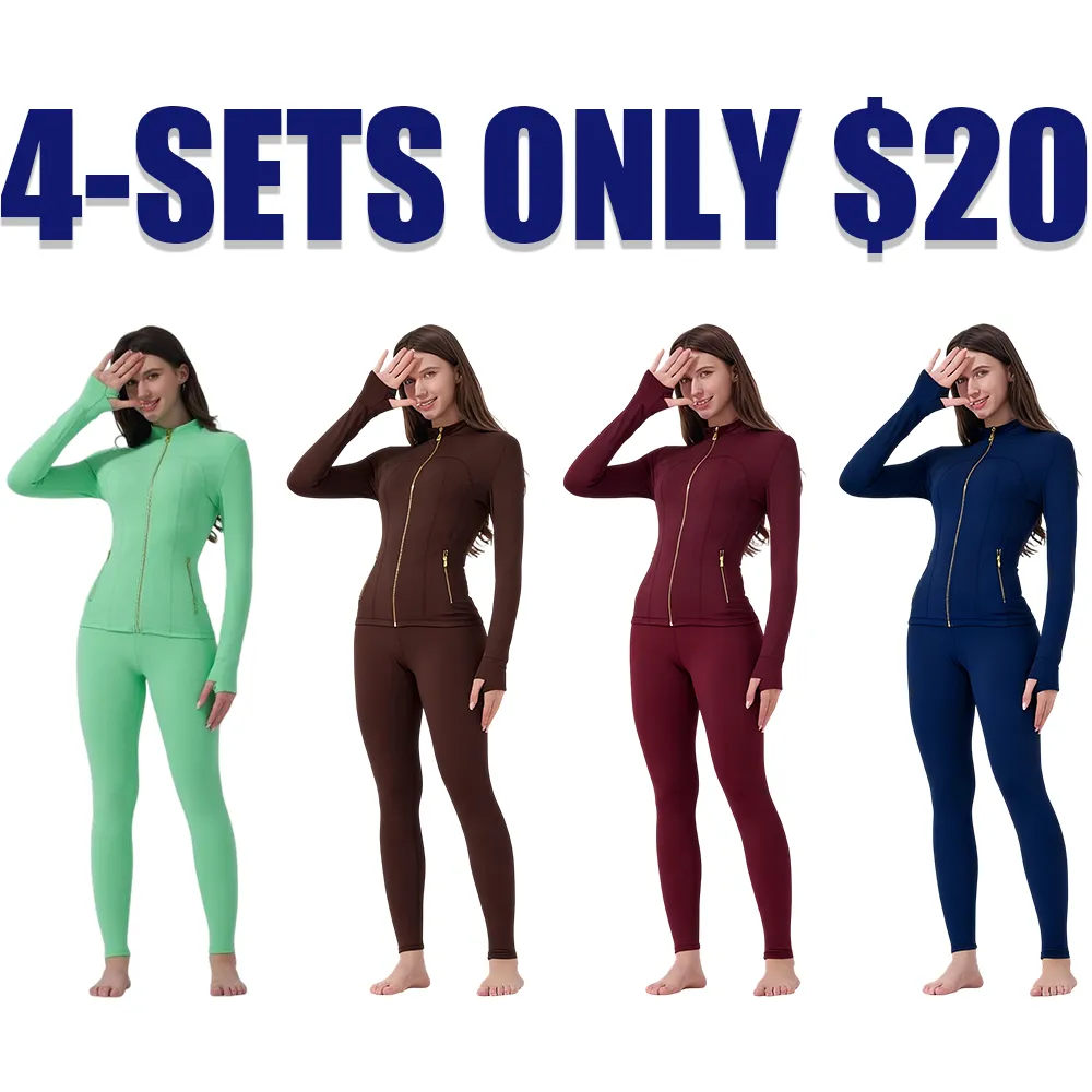 Women's  Sporty Tracksuit: Golden Zipper Pocket Jacket + Yoga Pants