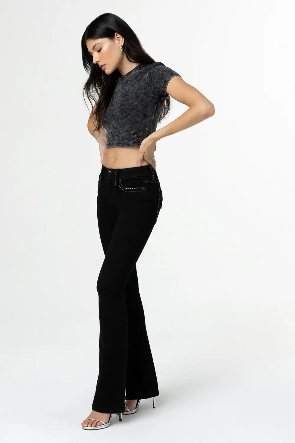 Silver Metallic Classic Black Bootcut Jeans