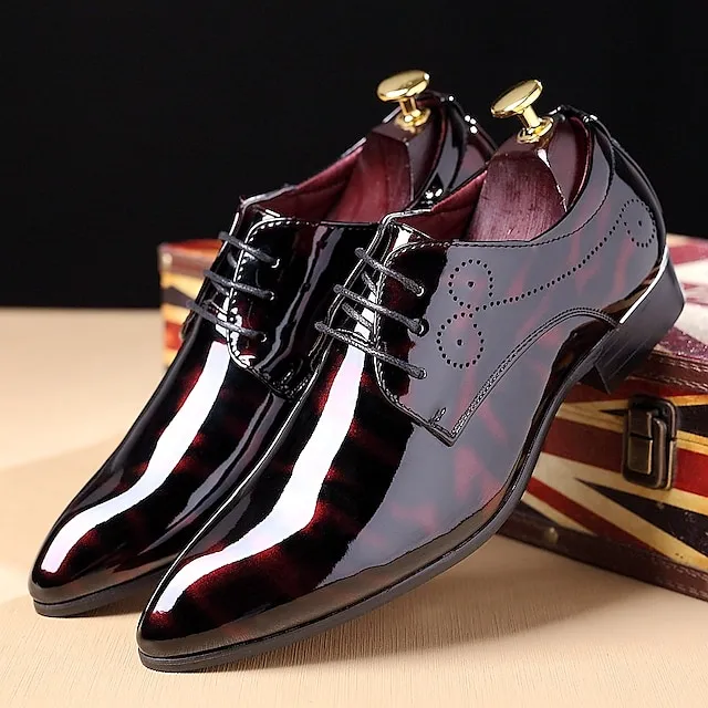 Men's Oxfords Dress Shoes Business Classic British Daily Party & Evening Office & Career Patent Leather Breathable Wear Proof Black Burgundy Royal Blue Summer Spring Fall
