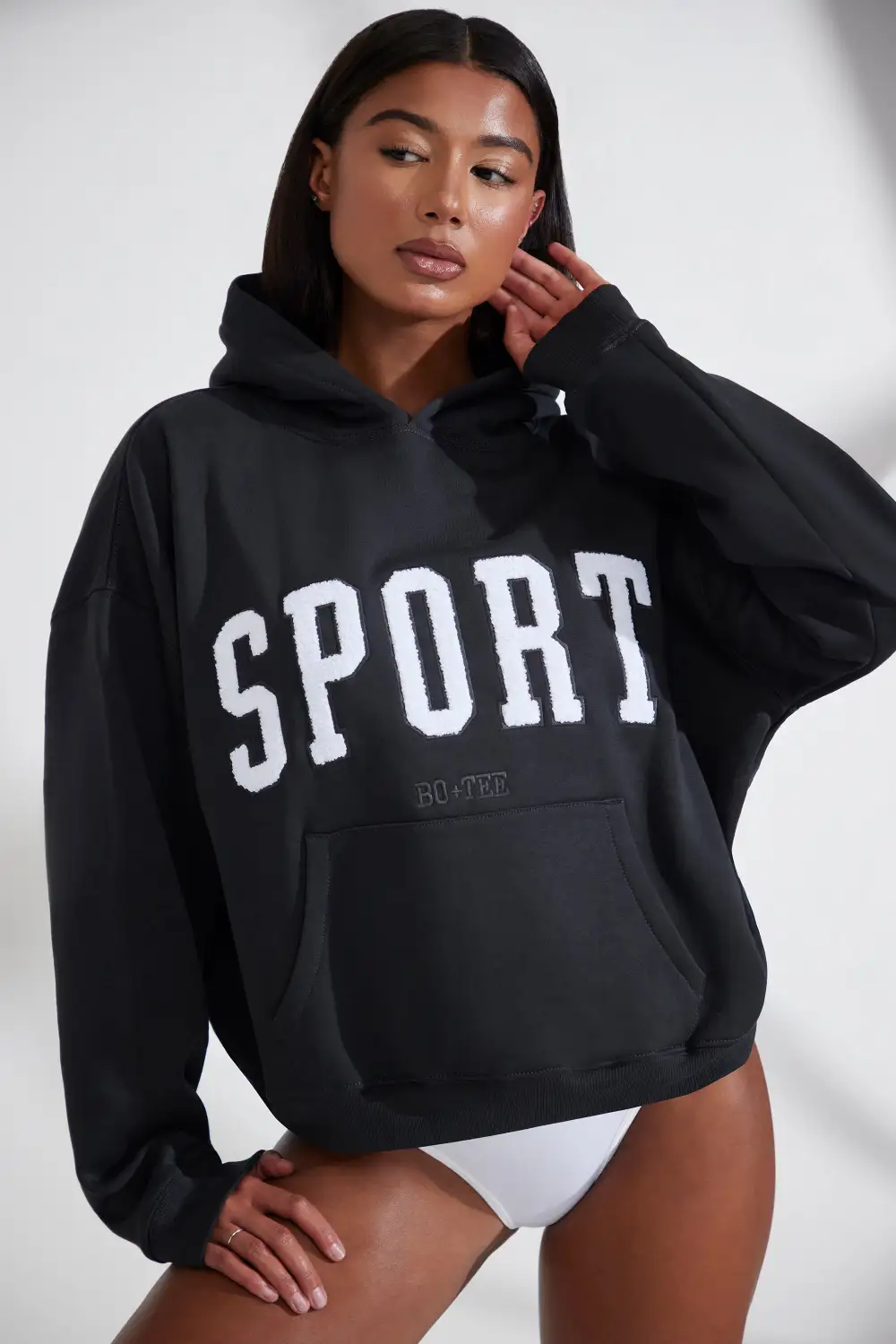 Varsity - Oversized Hooded Sweatshirt in Black