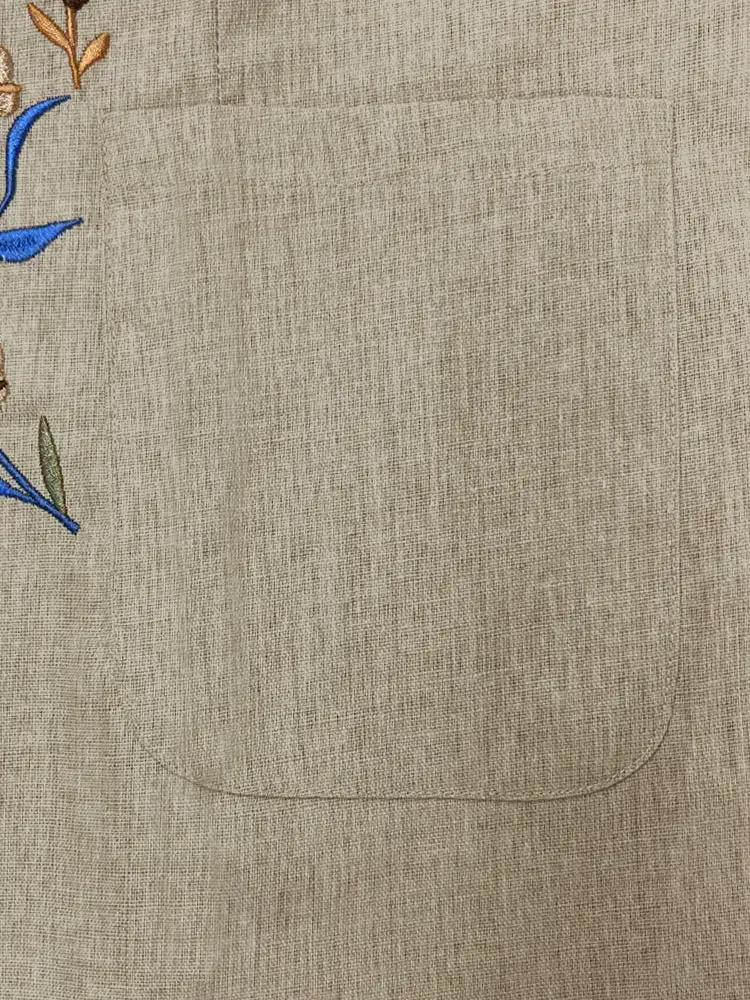 Floral Embroidered Cotton Linen Shirt Jacket