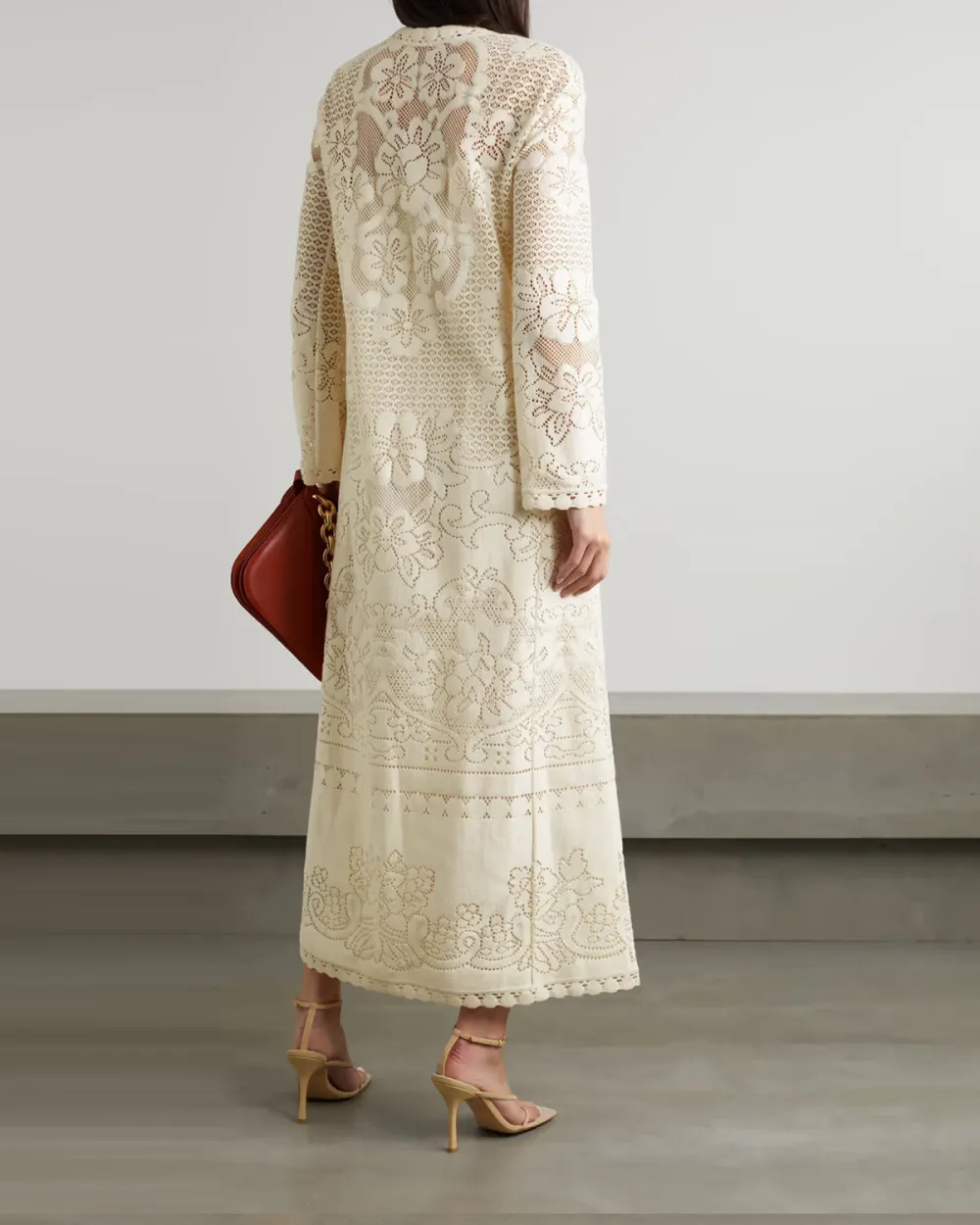 Embellished crocheted cotton-blend maxi dress