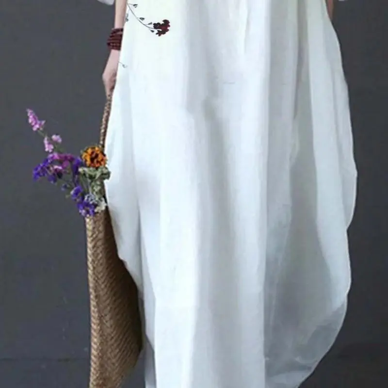 Women's Loose Slit Cuff Floral Printed Dress