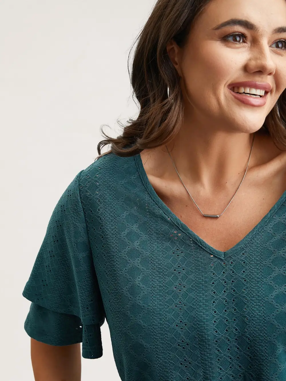 Jacquard Textured Lotus Leaf Sleeve Top
